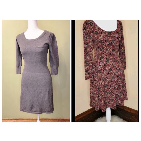 Lot 2 Fall Winter A Line Dresses 3/4 Sleeve XS & Small MNG By MANGO Forever 21 - Picture 1 of 16